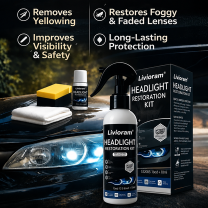🚘Automotive Headlamp Restoration Fluid Kit – 💡Suitable for Yellowed or Foggy Lenses & Clear Surfaces | Essential for Home & Garage Use🏠